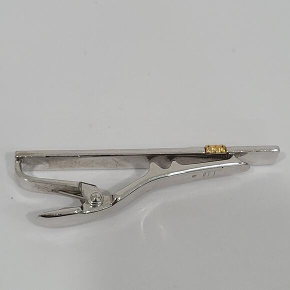 Dunhill Vintage Cufflinks Tie Clasp Clip Bar Set Silver Gold Striped Logo Box - Picture 5 of 16